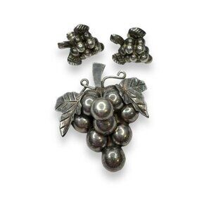 Vintage Mexican Sterling Grape Pendant & Earrings Set 925 Screwback